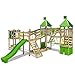 Produktbild FATMOOSE Spielturm Kletterturm FunnyFortress Free XXL Ritterburg mit apfelgrüner Rutsche, Doppelschaukel, Surfanbau und Sandkasten