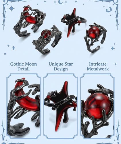 Image of figurine 3Pcs Gothic Rings, Rings for Man, Gothic Jewellery for Men and Women, Dark Aesthetic Rings for Daily Goth Fashion and Music Events