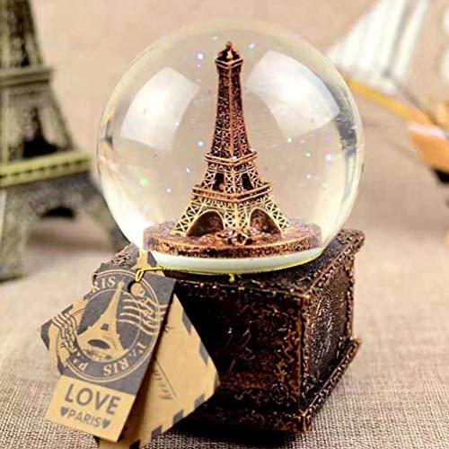PIXNOR Torre Eiffel Globo de Neve Música Retro Caixa de Cristal Com Decoração de Ornamento de Estatu