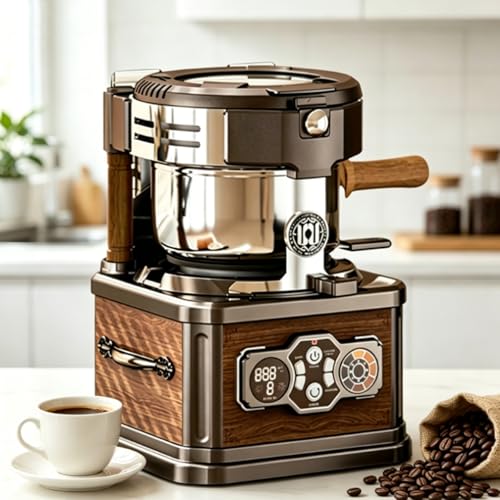 YXYLJOZ Tostador de café Inteligente para Uso doméstico, 8 Niveles de tueste, Sistemas de extracción de Humos Integrado, 3 Dispositivos de Seguridad y diseño Retro, Ideal para los Amantes