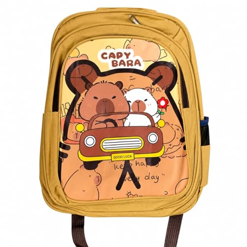Kit Mochila Capybara Car Resistente à Água + Estojo Temático (Capybara ou Panda) com Adesivos e Bonecos Surpresa | Reforçada e Super Espaçosa (Capybara/Car)