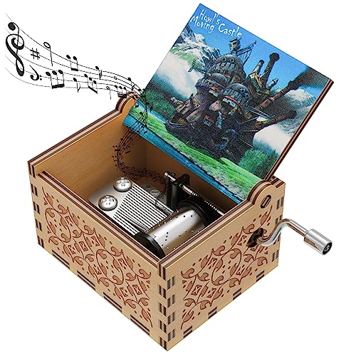 Howl's Moving Castle Boîte à musique en bois à manivelle avec thème anime Merry Go Round of Life Boîte à musique à manivelle Cadeau de Nouvel An et d'anniversaire (Bois 2)