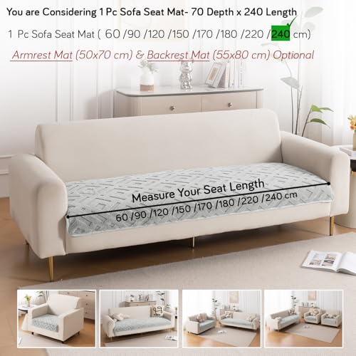Image of HOKIPO 'Velvet Maze' Premium Anti Slip Sofa Cover Mats for L Shape and 1 /2 /3 Seater Sofa. Make Your Own Sofa Cover Set, 70(D) x 240(L) cm, Light Grey (AR-5910-LGRY)