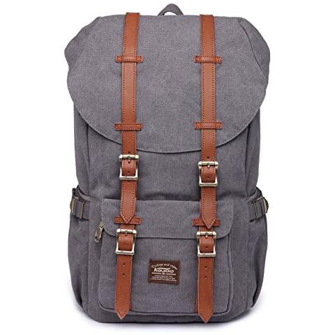 KAUKKO Rucksack Studenten Backpack 17 Zoll für 15" Notebook Lässiger Daypacks Schüler Bag Wandern Casual Daypack, 47 cm, 22.4 liters, Grey (Canvas Grau) Cover
