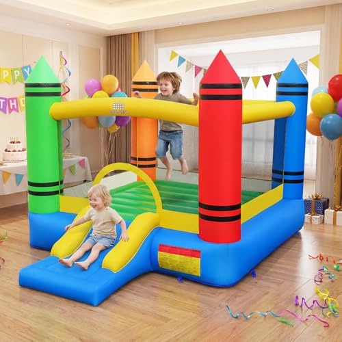 Costzon Inflatable Bounce House, Party Castle Bouncy House for Kids 12ft L x 9ft W x 6ft H Indoor Outdoor Fun w/Large Jumping Area & Fun Slide, Blower, Toddler Bounce House for Backyard Birthday Gifts