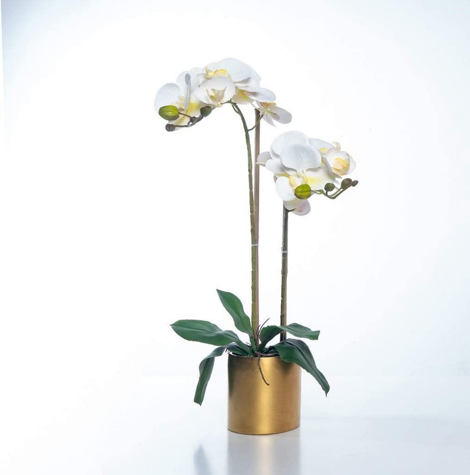 MYUYEE Artificial Flower Artificial Bonsai With Vase, Artificial Flowers With Vase Pu Orchid Phalaenopsis Fake Plants In Vase For Living Room Arrangements Faux Flowers Desktop D