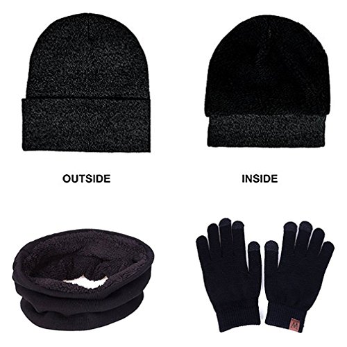 TMEOG Wintermütze Herren Mütze Schal Handschuh-Sets, Touchscreen Handschuhe Beanie Warme Mütze Strickmütze Winterschal Herren mit Fleecefutter