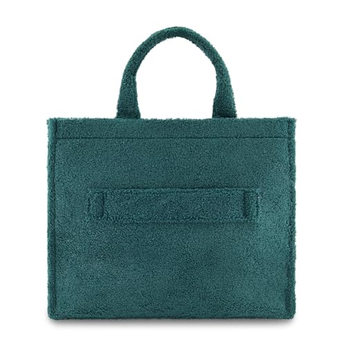 Concept One Harry Potter Tote Bag, Slytherin Crest Faux Fur Travel Handbag with Adjustable Shoulder Strap and Trolley Sleeve, Green2