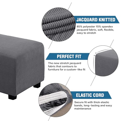 Image of H.VERSAILTEX Ottoman Cover Slipcover Rectangle Fit Length 35 inch-45 inch Footrest Sofa Slipcovers Stool Cover Footstool Protector Covers Feature Stretch Thick Soft Jacquard Fabric Removable Washable - Grey