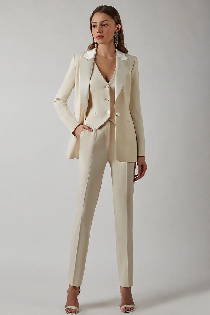 Donna Tuta a Tre Pezzi Giacca a Un Bottone Gilet con Scollo a V e Pantaloni per Abbigliamento Formale da Lavoro