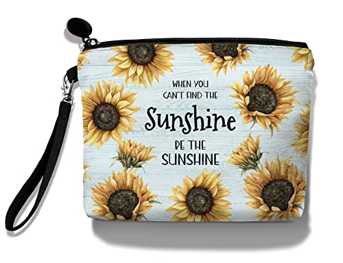 Hglian Sunflower Makeup Bag,Be The Sunshine Travel Travel Cosmetic Bag Zipper Pouch,Inspirational Birthday Gifts for Female Friends