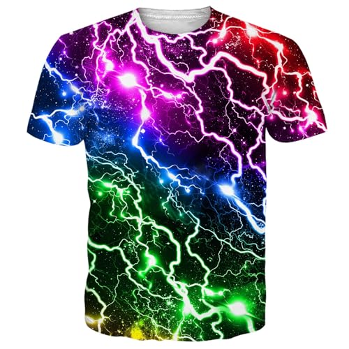 NEWISTAR T Shirts Männer Bunt 3D T-Shirts Blitz Tee Tshirts Casual T Shirt Lightweight Tshirts Tops Sommer L