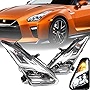 IKON MOTORSPORTS Headlights Compatible With 2009-2022 Nissan GTR GT-R R35 Coupe, Factory Style Driver Passenger Side Head Lights Black Chrome
