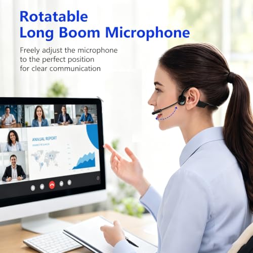 Image of Meetings Open-Ear Headphones with Rotatable Noise-Canceling Boom Mic, Bone Conduction Bluetooth 6.0 Headphones with One-Touch Mute&Magnetic Charging for All-Day Use,Perfect for Driving Learning(Black)