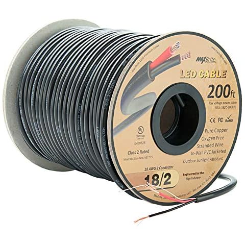 200 ft. 18AWG Low Voltage LED Cable, 2 Conductor, Outdoor Rated, Black Sleeve in-Wall Speaker Wire UL Class 2 Certified, Sunlight Resistant Cover