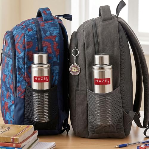 Image of HAZEL Stainless Steel Water Bottle 700ml | Leak-Proof and Durable Single Wall Fridge Bottle | Wide Mouth Metal Flask | for Office, Gym, Home and School | Silver | Set of 2