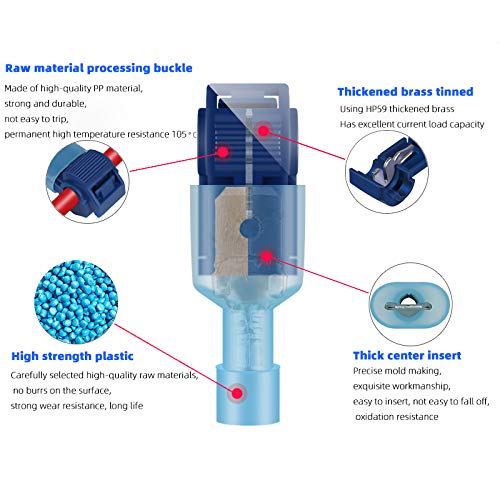 T-Tap Wire Connector,30/50 /100 Pairs Self-Peeling Quick Terminal Blocks, Insulated External Thread Disconnected Spade Shape(T4 OG-BU,30pair)