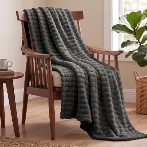 Utopia Bedding Grey Striped Fleece Blanket Throw Size Fluffy Warm & Lightweight Ribbed Throw for Bed Sofa & Chair - Soft Cozy Blanket for Home Dcor & Gifting (50x60 Inches)