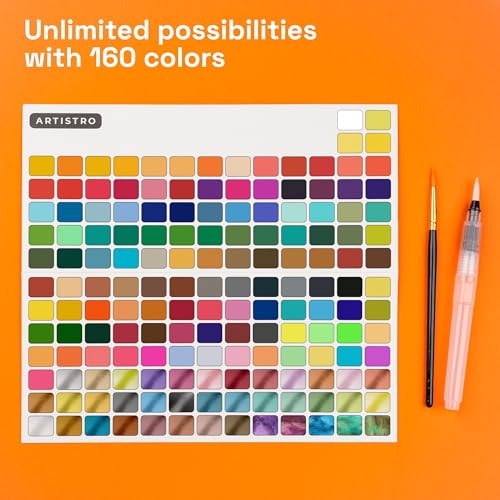 Image of ARTISTRO Watercolor Paint Set 160 Colors - Vivid, Metallic & Neon, Portable Travel Set for Kids & Adults