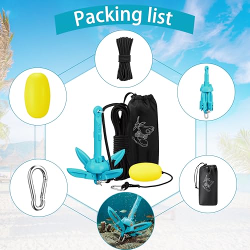 Image of MorningRo 1 Pack 1.5 /3.5 lb Marine Kayak Anchor Kit with 40ft Rope and Buoy Folding Grapnel Boat Anchor Kit Kayak Fishing Accessories for Small Boats, Canoe, SUP Paddle Boards
