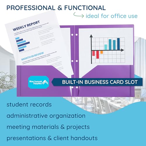 Blue Summit Supplies 6 Pack Multicolor Plastic Folders with Pockets 3 Hole Punched, Plastic Pocket Folders for 3 Ring Binder and Business Card Slot for School, Home, and Work