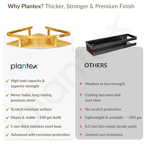 Image of Plantex Corner Shelf for Bathroom Wall /304 Grade Stainless Steel Bathroom Corner Shelf Rack /Bathroom Racks and Shelves /Multipurpose Bathroom Accessories Set Pack of 2 (PVD Gold,9x9 Inches)