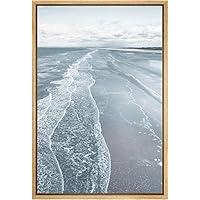 SIGNWIN Framed Canvas Wall Art Blue Wash Out Tropical Sea with Waves Coastal Ocean Photography Realism Beach Scenic Relax/Calm Duotone for Living Room, Bedroom, Office - 16