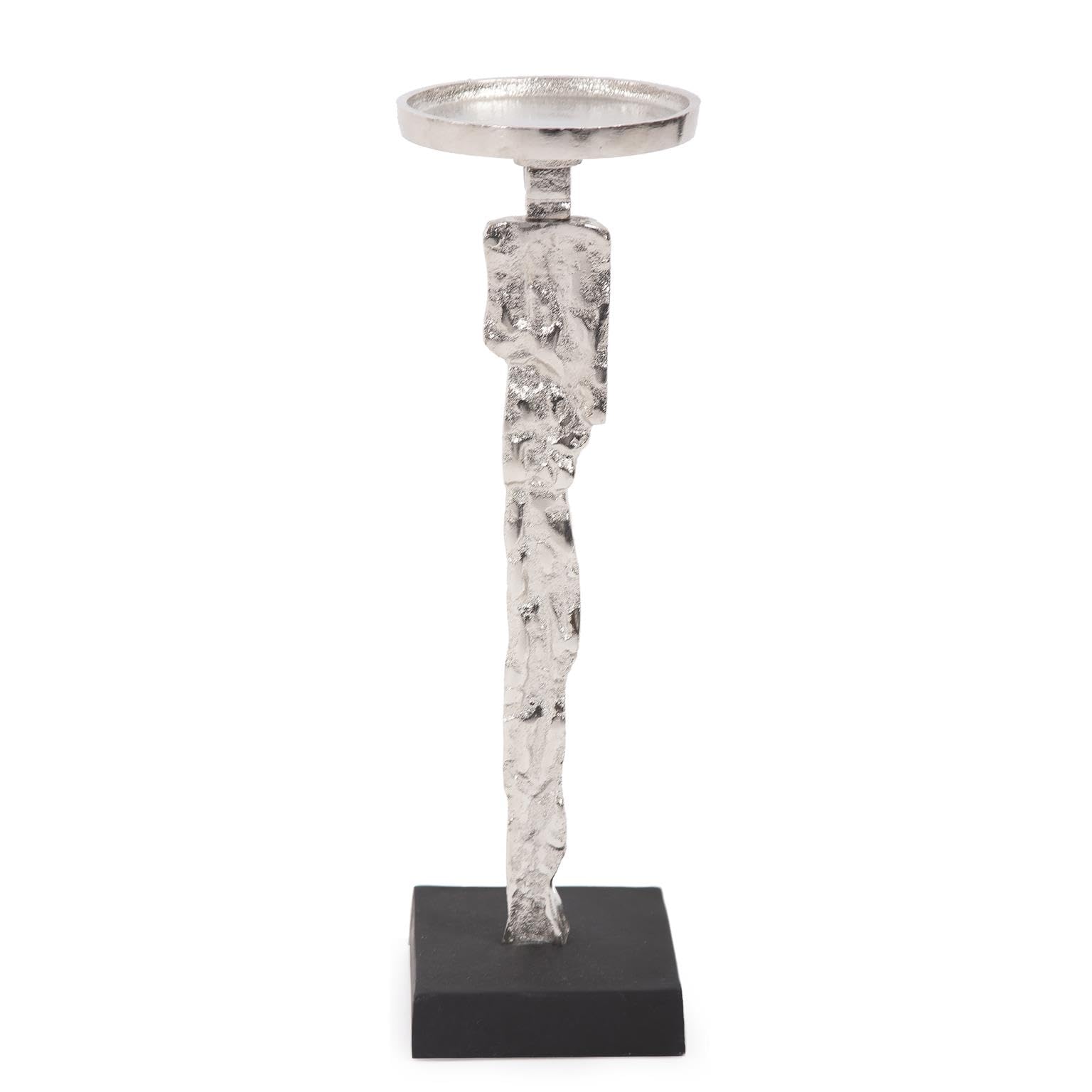 Howard Elliott Collection Abstract Figure Candle Holder Short, Silver Aluminum Sculptural Accent with Human Silhouette Design for Table or Mantel Decor, 13.5H x 4.25W x 4.25D Nickel