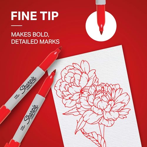 Image of Sharpie Permanent Markers, Fine Tip, Red, 12 Count - Office Supplies, Quick Drying, Fade Resistant, For Plastic, Metal, Wood, And More