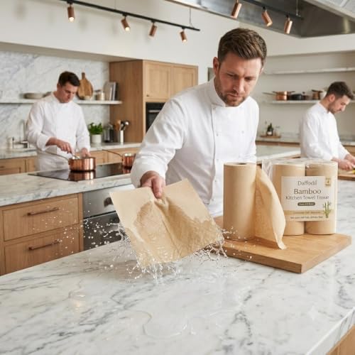 Image of Daffodil Bamboo -2 Ply Kitchen Towel Tissue Roll | 240 Pulls (60 pulls x 4 Rolls) | 100% Eco-Friendly - Pure Bamboo Pulp |Soft & Super Absorbent | Food Safe