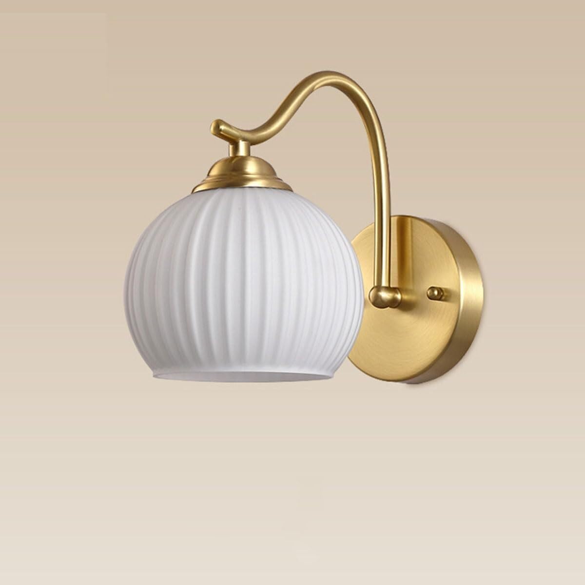 HPTHLY Bathroom Wall Lamp Elegant Brass Indoor Wall Sconce, Ribbed Globe Glass Shade Wall Light, E27 Base Wall Lamps Fixture For Bedroom, Living Room, Hallwa