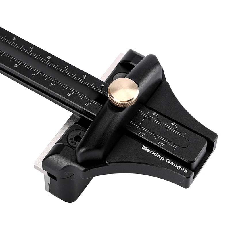 Marking Gauge, Layout Tool with Ruler, 90° Square & Limit Stop for Woodworking, Carpentry, and Construction Measuring (8 Inch/20Cm, Black)