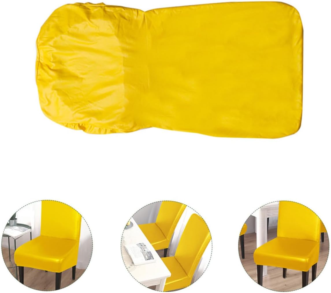 Waterproof Pu Leather Chair Backrest Cover with Elastic Design, Easy to Remove Dining Chair Protector for Home and Parties, Modern Stretch Fabric with Delicate Detail, Yellow