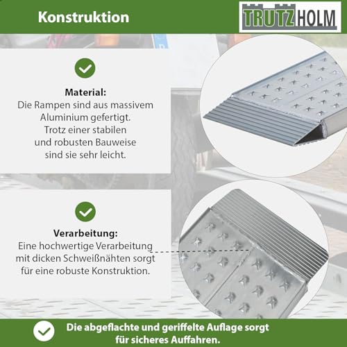 TRUTZHOLM 2 x Auffahrrampen 200 x 28 cm 540 kg als Paar 270 kg Stück Alu gelocht starr grau Verladerampen Motorradrampen
