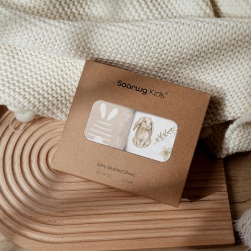 Image of Bassinet Sheets 2-Pack for Newborn Baby Boy and Girl Gender Neutral, Soft Breathable Elastic Sheets, Universal Fit Flexible for Rectangle Round Oval Hourglass Bassinet Mattress /Pad
