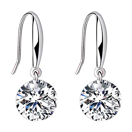 Meixao 925 Sterling Silver Lovely Cubic Zirconia Crystal Sparkly Hook Drop Earrings Gift Boxed (White)