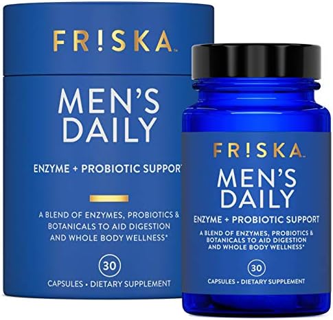 FRISKA Men’s Daily Digestive Enzyme and Probiotics Supplement, Natural Support for Male Digestive Health, Bloating, Gas, Indigestion Relief, Supports Gut Health, Lactase and B-Vitamins, 30 Capsules