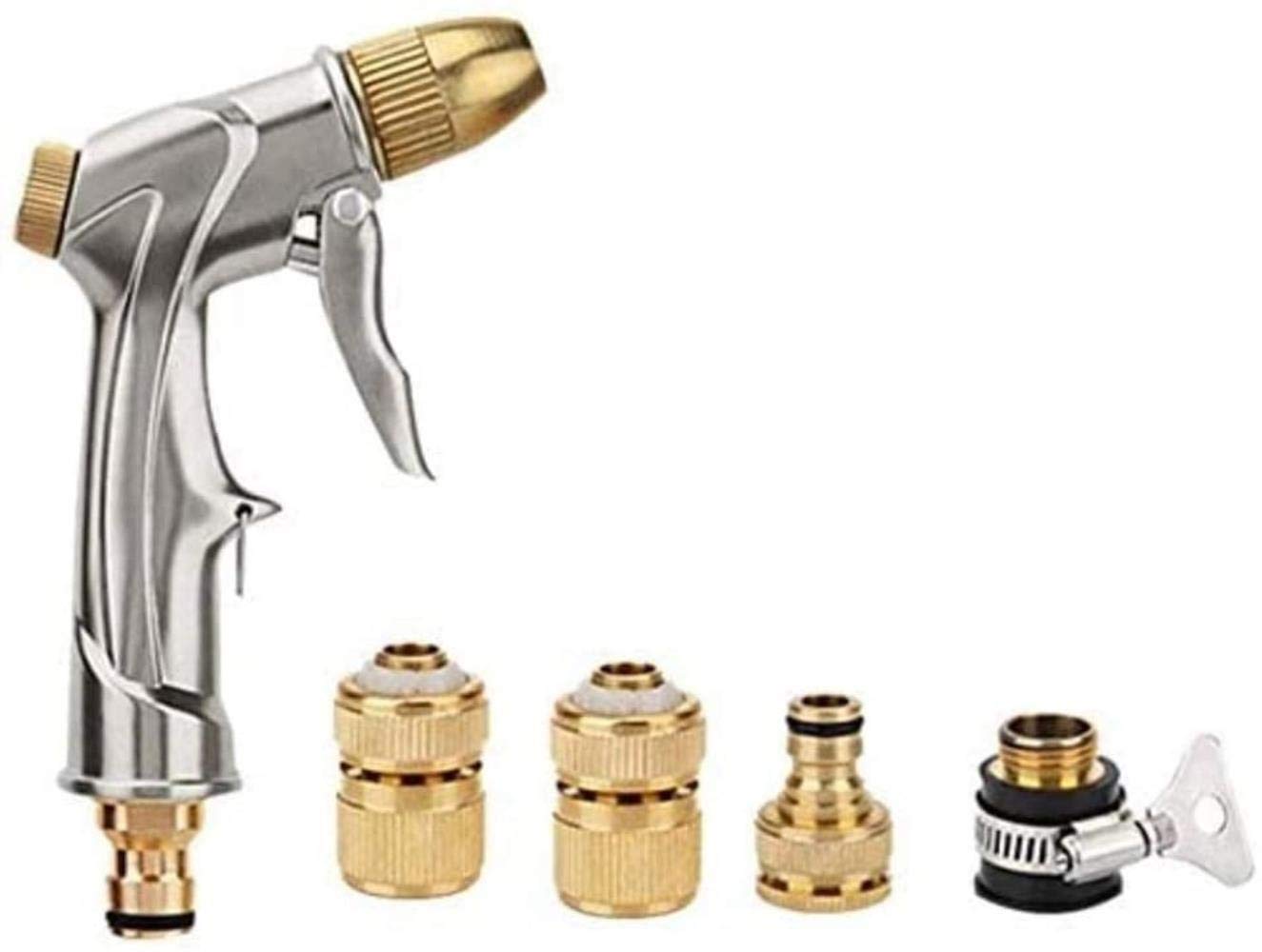 Pistola de riego con boquilla, 4 patrones, para lavar coches, regar plantas y limpiar mascotas, césped