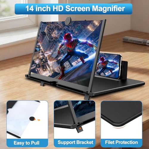 Pibkay 12 Inch Phone Screen Magnifier, Foldable Cell Phone Screen Magnifier, Pull Out Phone Screen Amplifier for Movies, Video, Gaming, Compatible with All Smartphones (Black) — view 3