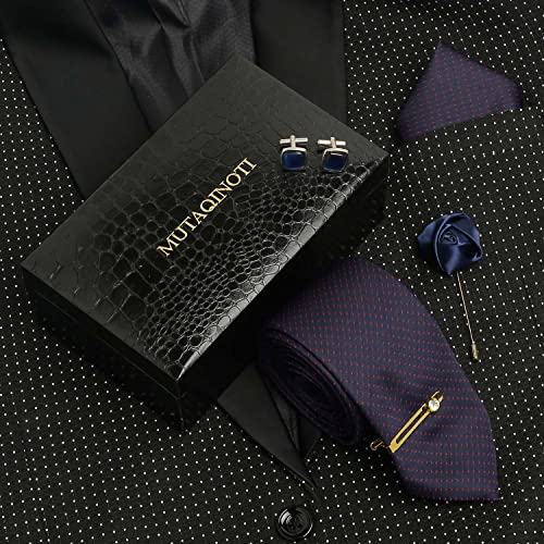 Image of MUTAQINOTI Mens Woven Premium Silk Necktie Suit Accessories Set With Pocket Square Cufflinks Brooch Golden Tie Pin (TEGP2)