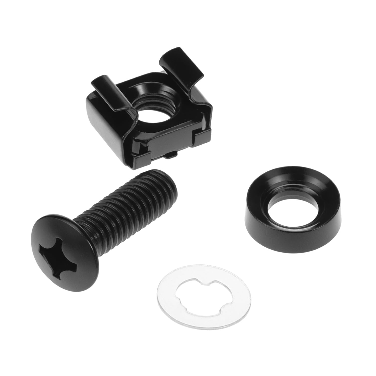 QWORK® Set di 20 viti a dado M6 per armadi di rete, compatibile con rack da 19/10 pollici - acciaio, nero