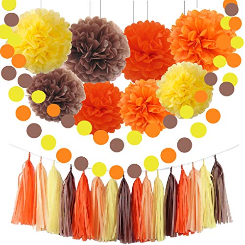 Sorive Fall Party Supplies Thanksgiving Party Decorations Yellow Orange Brown Pumpkin Color Tissue Pom Pom Tassel Garland Circle Garland For Autumn Party Decortions Autumn Wedding Fall Themed Decor Wantitall