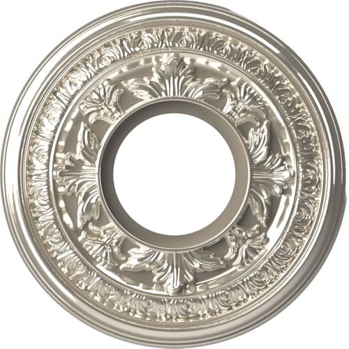Image of Ekena Millwork CMP10BABCR Baltimore Thermoformed PVC Ceiling Medallion (Fits Canopies up to 4 1 /4 inch), 10 inchOD x 3 1 /2 inchID x 3 /4 inchP, Bright Coat Chrome