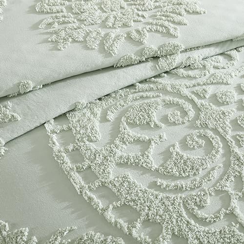 Image of Beatrice Home Fashions Medallion Cotton Chenille Bedspread, Sage, Queen (Pack of 4)