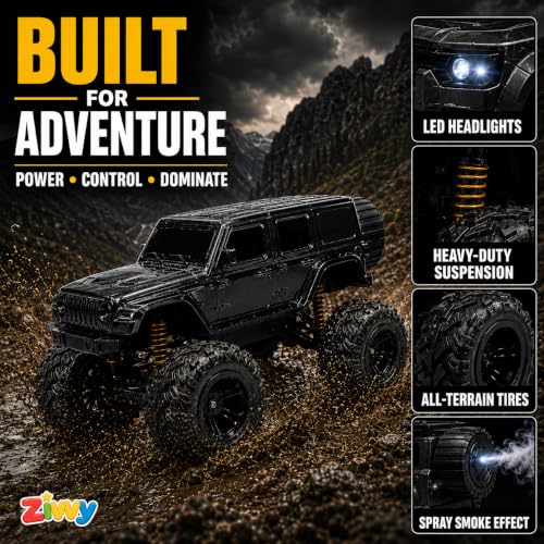 Image of Big Black Remote Control Car Toy | Thar Roxx | Smoke and LED Light | Monster Truck Remote Control 4x4 | Rechargeable Car | 2.4G Remote Control | High Speed | 100m Range | Birthday Gift for Kids