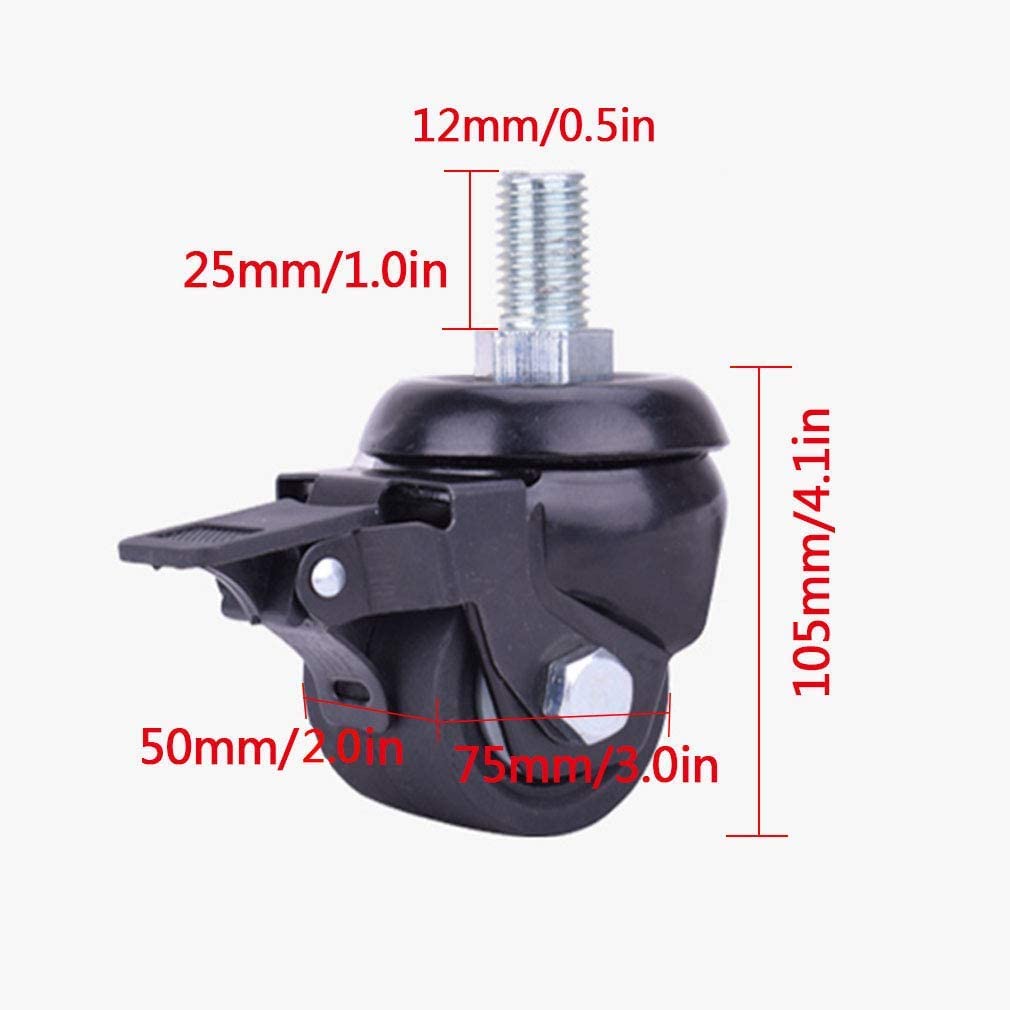 Möbelrollen, 4 Stück Hochleistungs-Lenkrollen, Mit Gewindeschaft M12 X 25 Mm, Doppellager(Universal,2in)