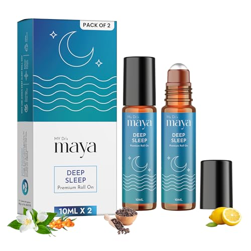 Image of Maya Aromatherapy Deep Sleep Premium Roll On | 100% Pure Essential Oils | Reduces Insomnia, Sleep Disruption, Snoring, Restlessness, Anxiety & Stress | Promotes Relaxed, Peaceful & Sound Sleep | Calms Mind, Regulates Sleep Cycle, Improves Sleep Quality | Sleep Therapy & Support | Easy to Use & Carry | Suitable for Daily Use | Ayurvedic, Natural & Therapeutic | Lasts Over 2 Months | 10ml (Pack of 2)