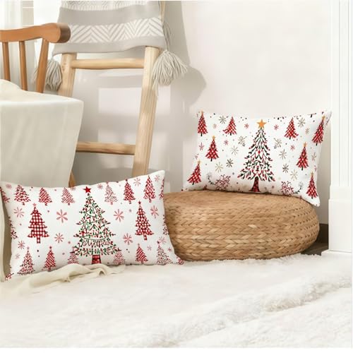 Housse de coussin 50x80 cm Noël en lin imperméable lot de 2 rouge - 5