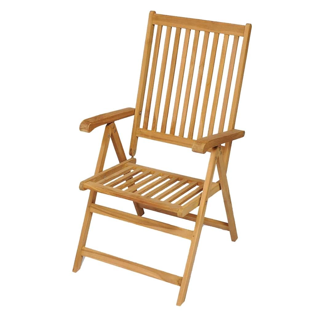 9-TLG. Gruppo da giardino in legno massello teak con foro parasole e sedie pieghevoli con schienale regolabile per terrazza