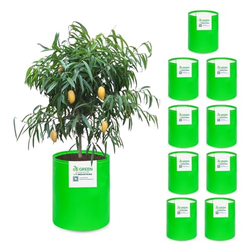 Image of HDPE Grow Bags for Plants 15X18 Inch (Pack of 10) | 260 GSM Heavy Duty UV-Protected Round Green Colour Plant Bags for Terrace and Vegetable Gardening | Strong & Reusable|